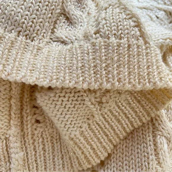 Free People New Romantics Bang Bang Knit Gold Thread Fisherman Cardigan Size S - Picture 8 of 12